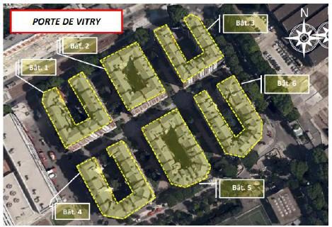 Repérage aérien des six îlots HBM porte de Vitry